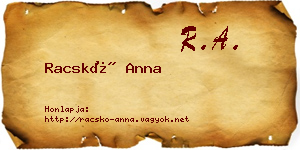 Racskó Anna névjegykártya